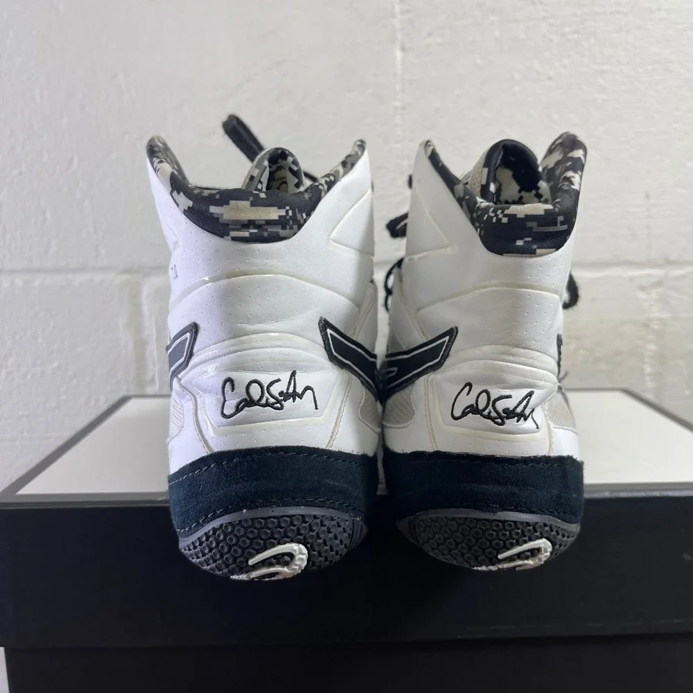 ASICS Cael Sanderson V7.0 J605Y Black White Camo Wrestling Shoes Men's 13 US‎